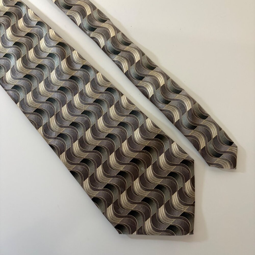 Pierre Cardin Wavy Abstract Designer Silk Tie Neutral Tones Mens Necktie Office